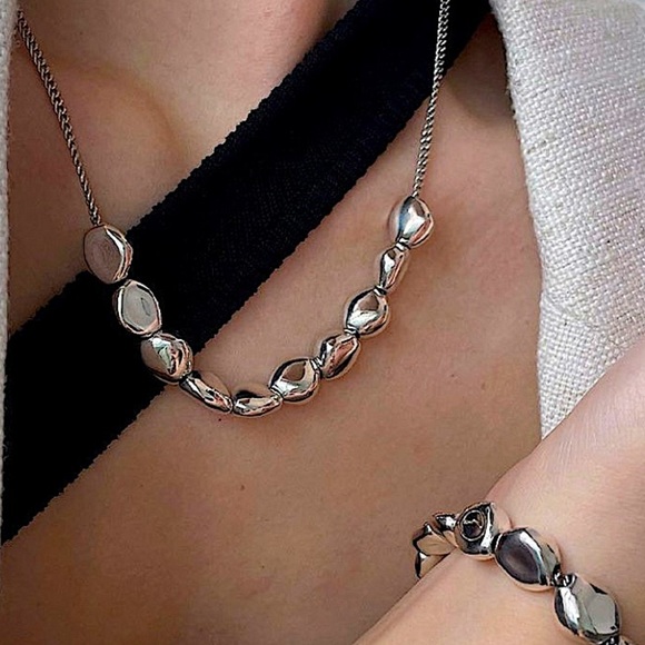 Sterling Silver Irregular Beaded Necklace - Picture 8 of 12